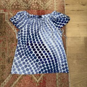 Banana Republic Blue Polka Dot Short Sleeve Off The Shoulder Silk Blouse Sz S